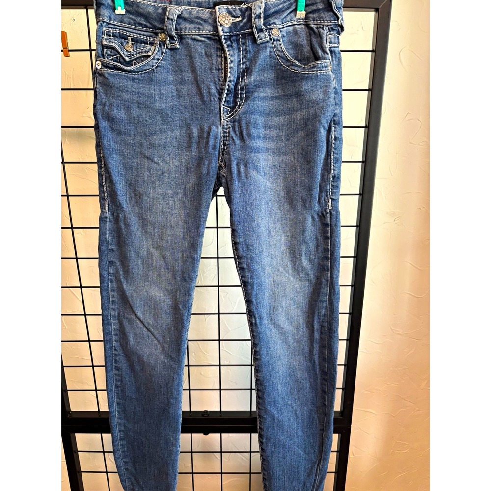 True Religion Women's Mid Rise Skinny Blue Jeans World Tour 5-Pocket Logo